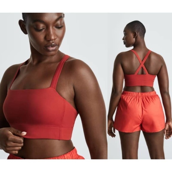 Everlane NWT The Perform Cropped Criss Cross Strap Activewear Top Red Size XXS - Picture 1 of 8